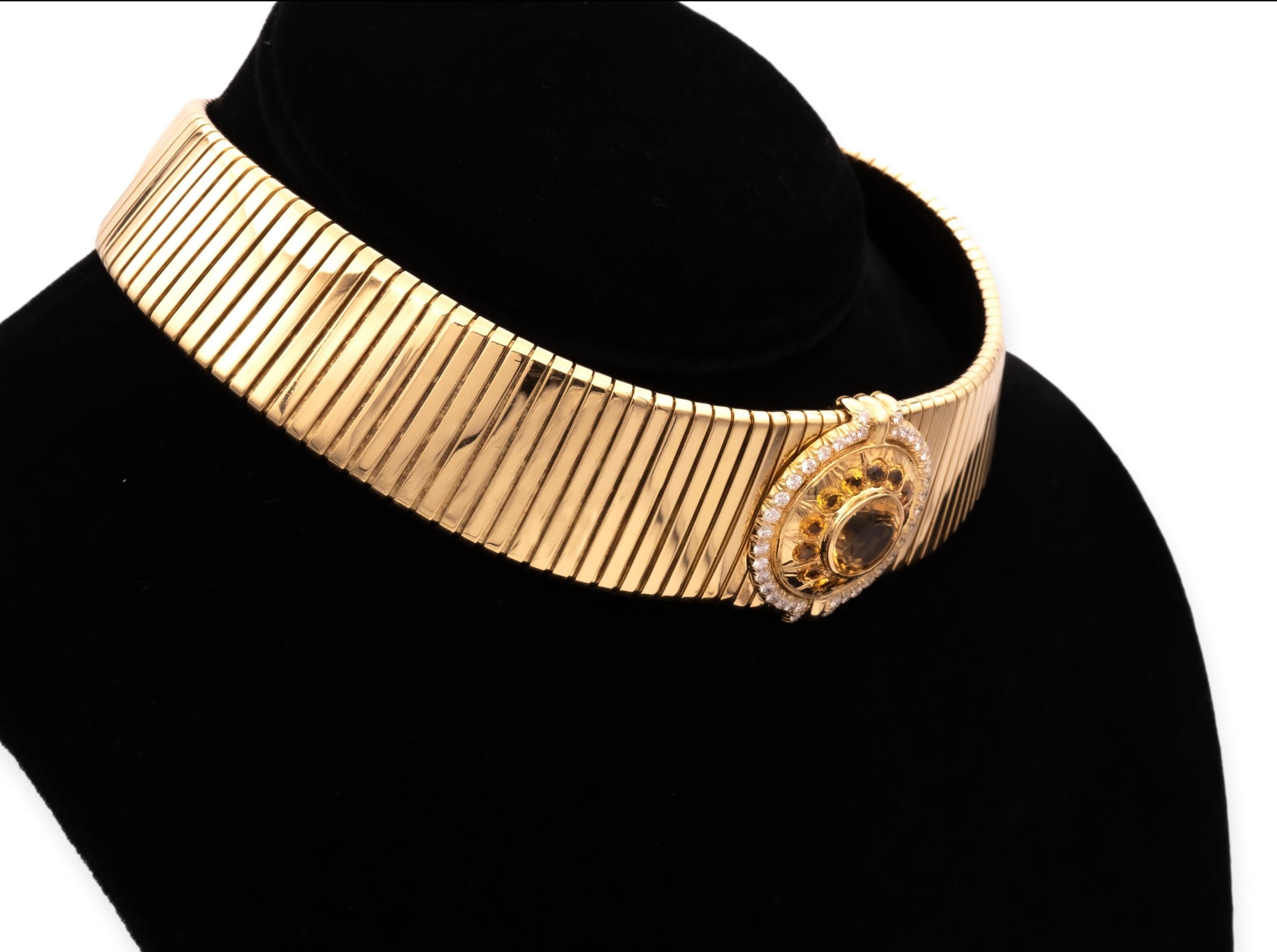Vintage Bvlgari Tubogas 18K Yellow Gold Citrine and Diamond Choker Necklace 4