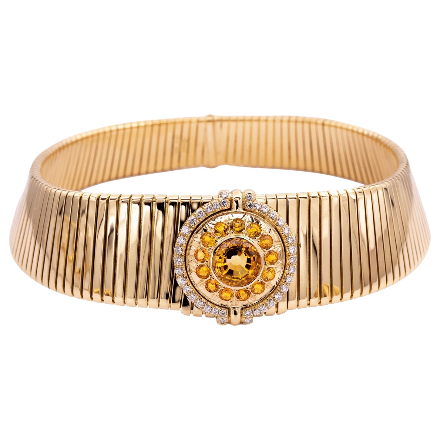 Vintage Bvlgari Tubogas 18K Yellow Gold Citrine and Diamond Choker Necklace