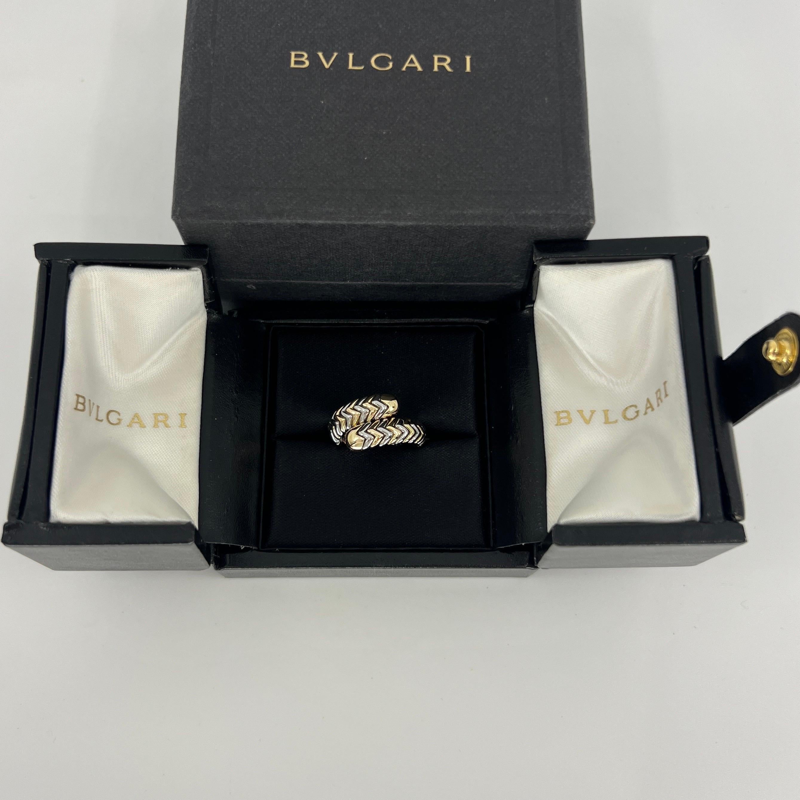 Vintage Bvlgari Tubogas 18k Yellow Gold & Steel Snake Bypass Parentesi Ring In Excellent Condition In Birmingham, GB