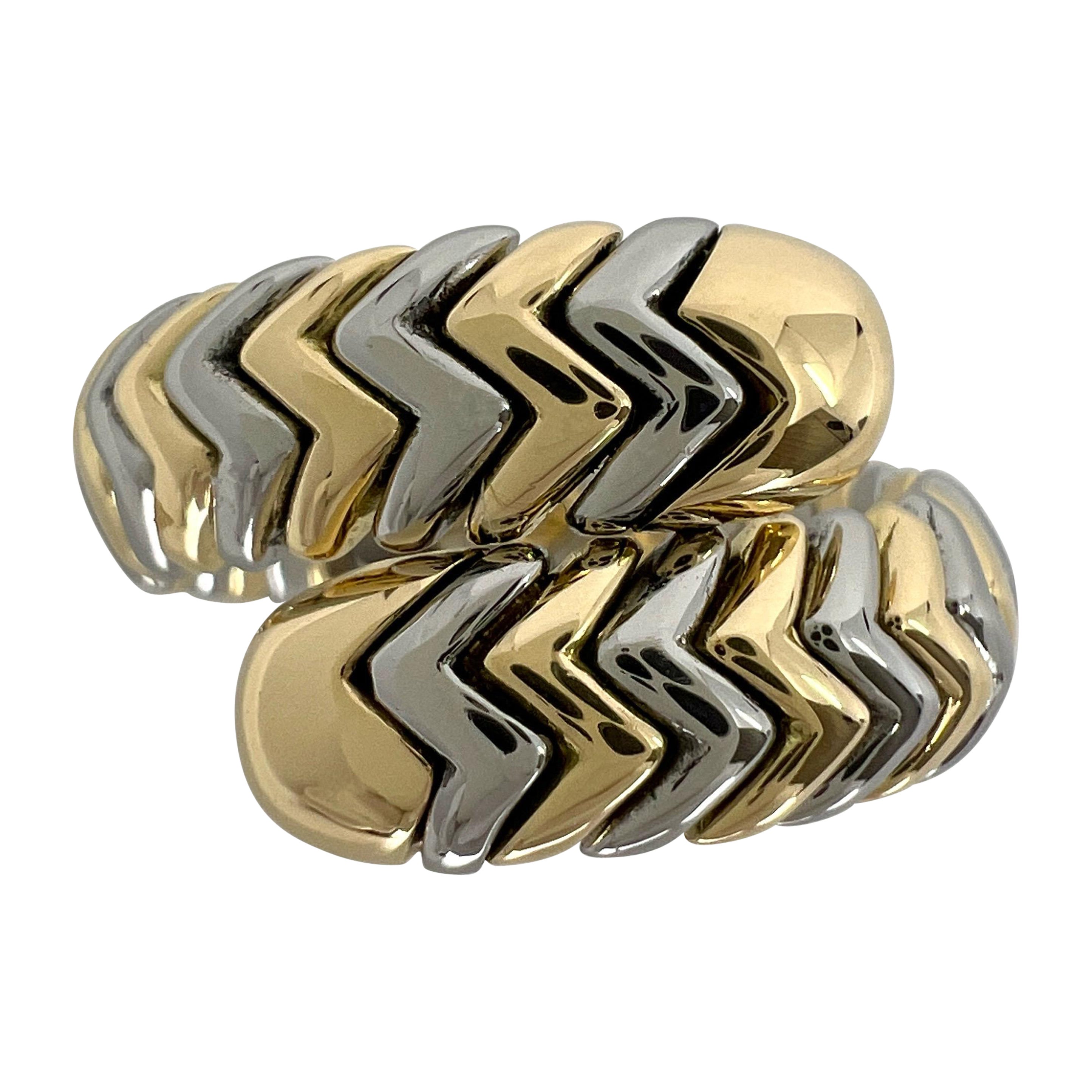 Bvlgari Tubogas 18k Gelbgold & Stahl Schlangen Bypass Parentesi Ring, Vintage