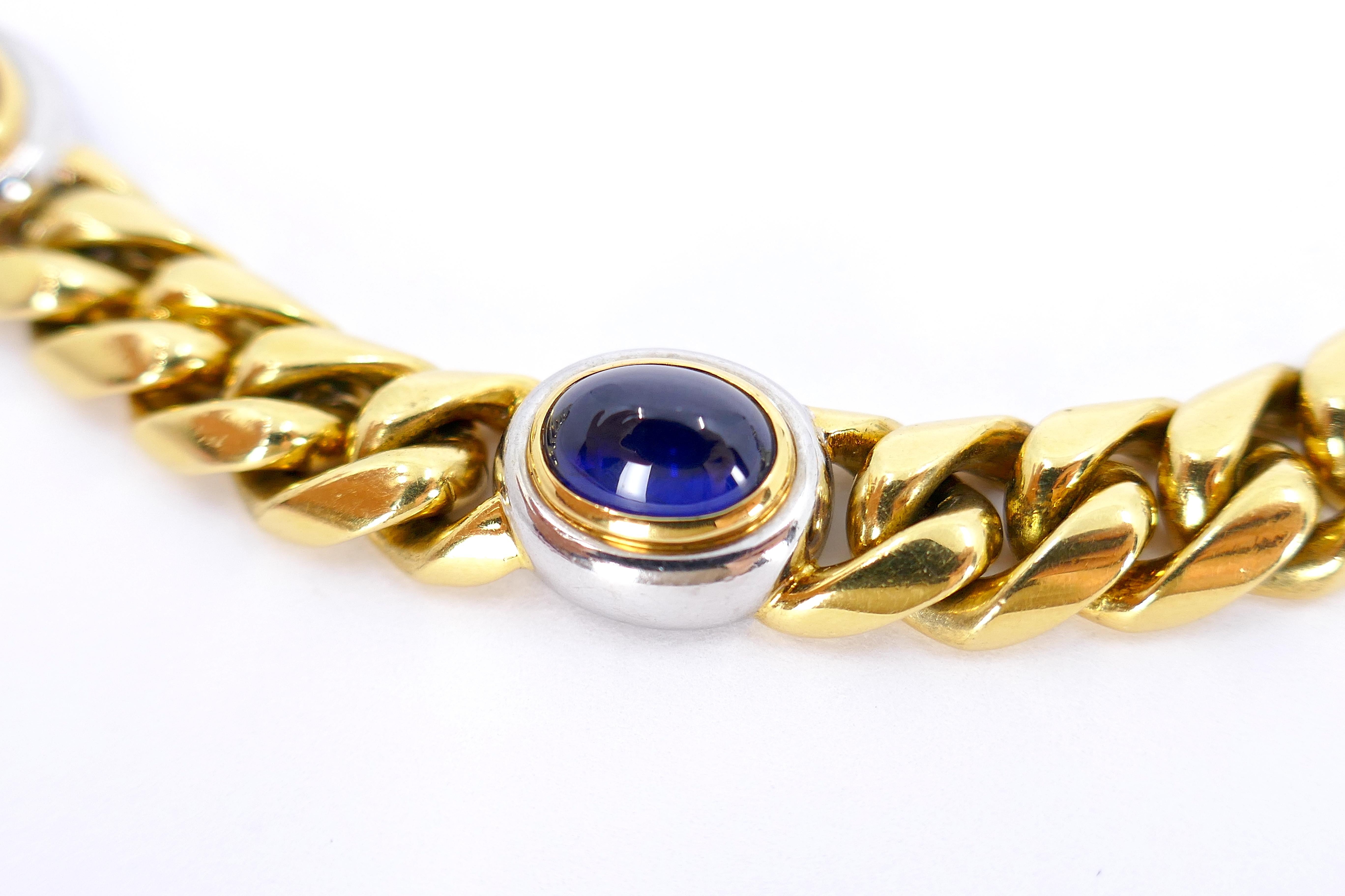 Women's or Men's Vintage Bvlgari Two-tone 18k Gold Cabochon Link Bracelet 