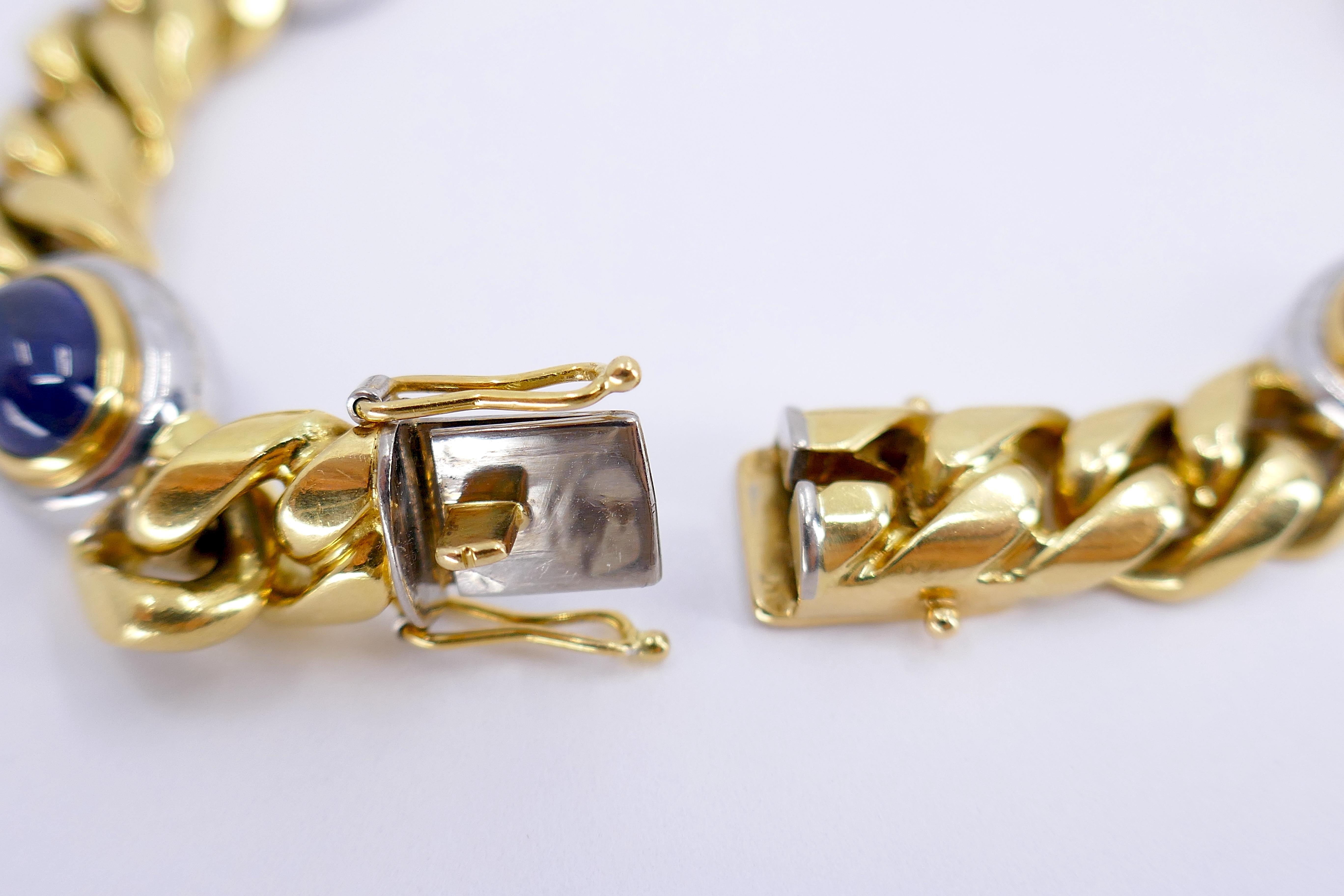 Vintage Bvlgari Two-tone 18k Gold Cabochon Link Bracelet  2