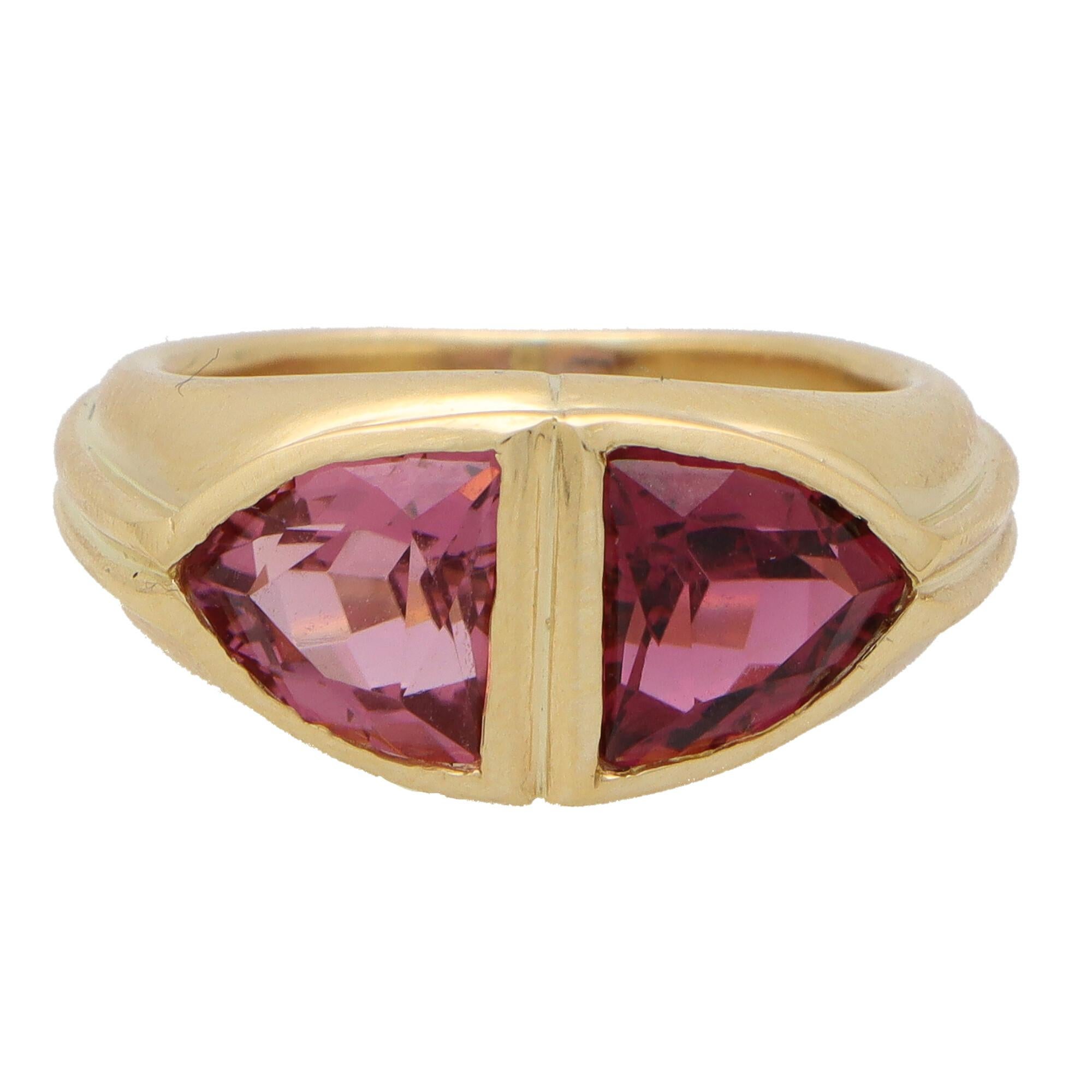 Women's or Men's Vintage Bvlgari Two Tone Pink Tourmaline Dress Ring in 18k Yellow Gold For Sale