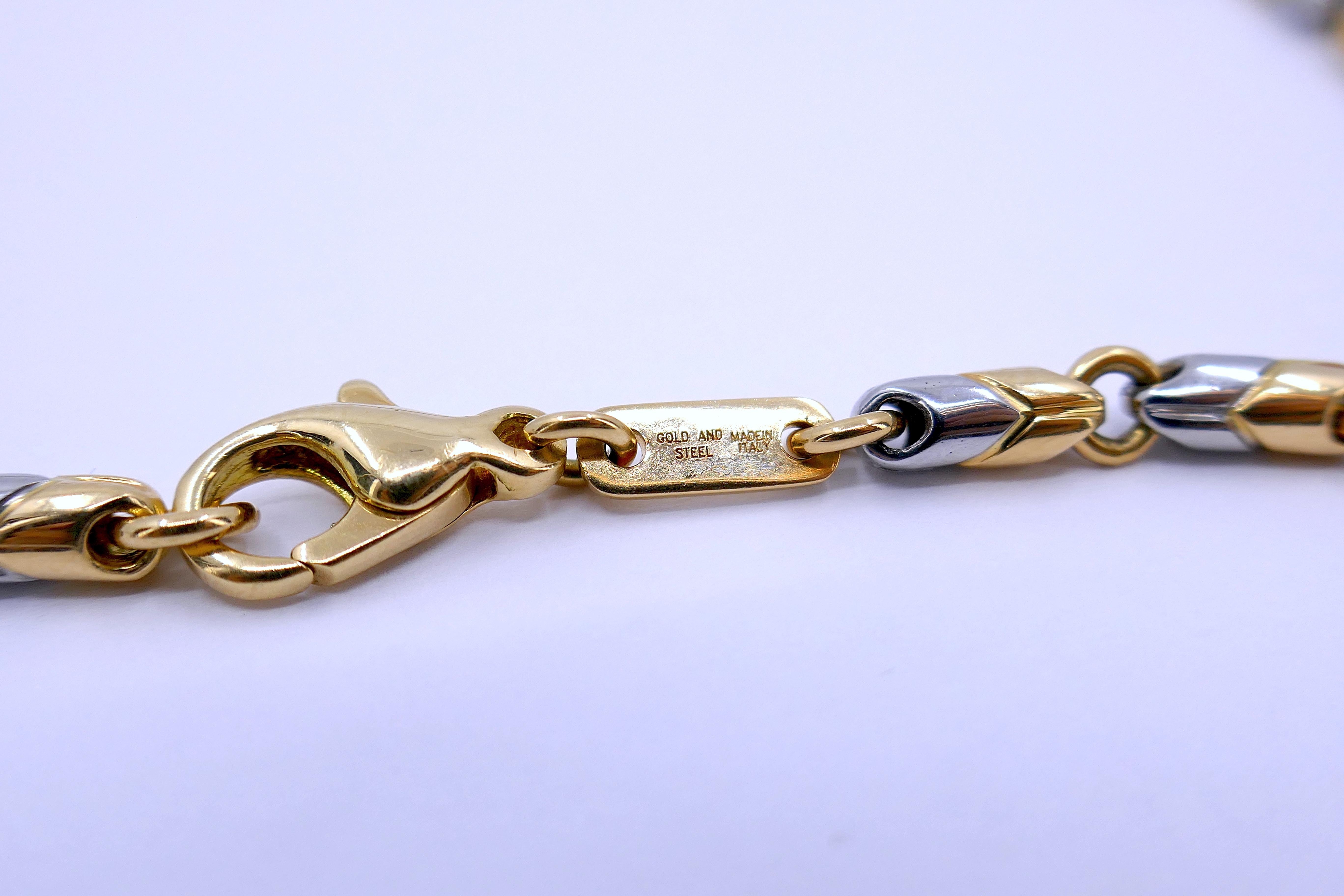 Women's or Men's Vintage Bvlgari Zodiac Pendant & Chain Necklace 18k Gold & Steel For Sale