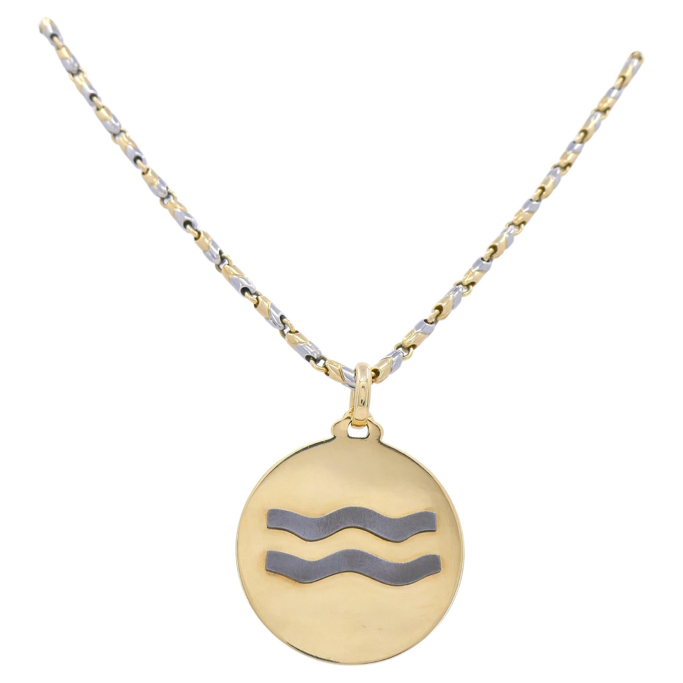 Vintage Bvlgari Zodiac Pendant & Chain Necklace 18k Gold & Steel For Sale