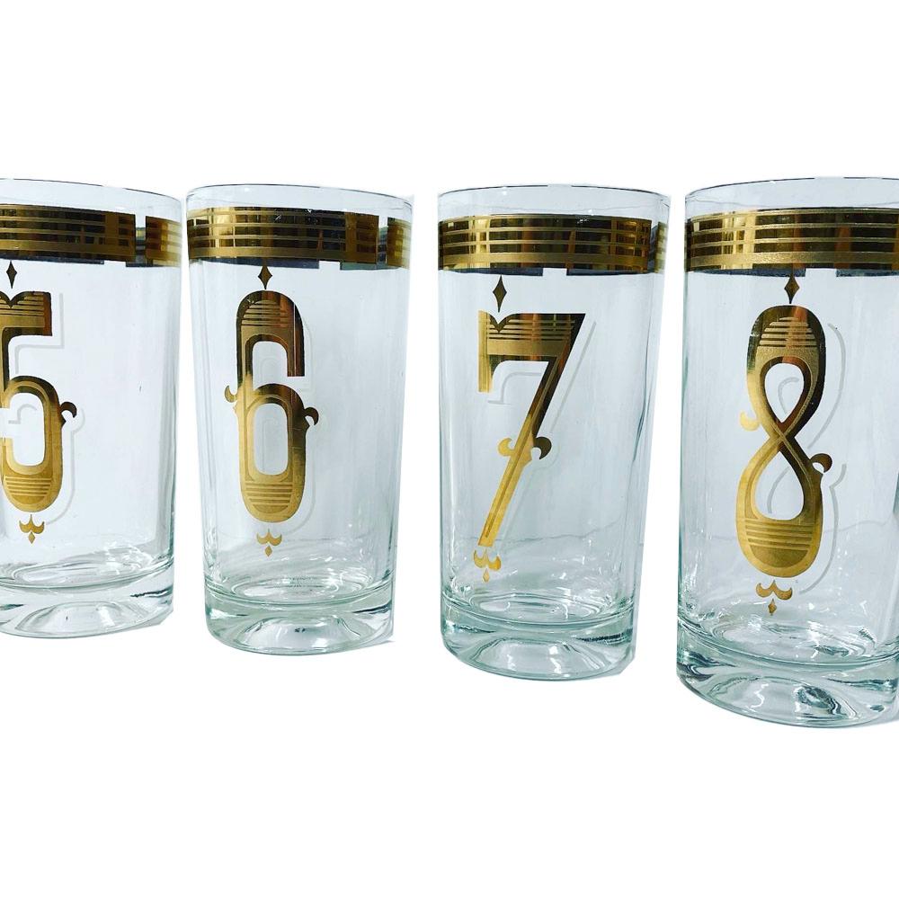 Vintage By-the-numbers, Highball Glasses, Numbered 1 Thru 8 in 22 Karat Gold 2