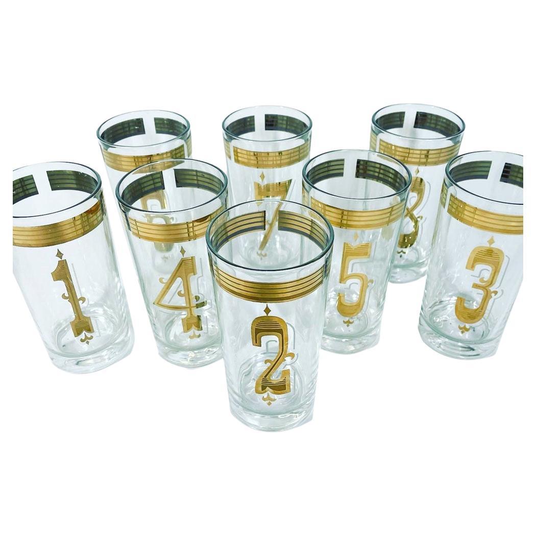 Vintage By-the-numbers, Highball Glasses, Numbered 1 Thru 8 in 22 Karat Gold