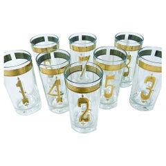 Vintage By-the-numbers, Highball Glasses, Numbered 1 Thru 8 in 22 Karat Gold