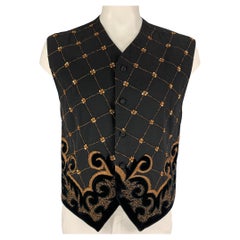 Antique BYBLOS Size 42 Black Gold Embroidery Wool Buttoned Vest