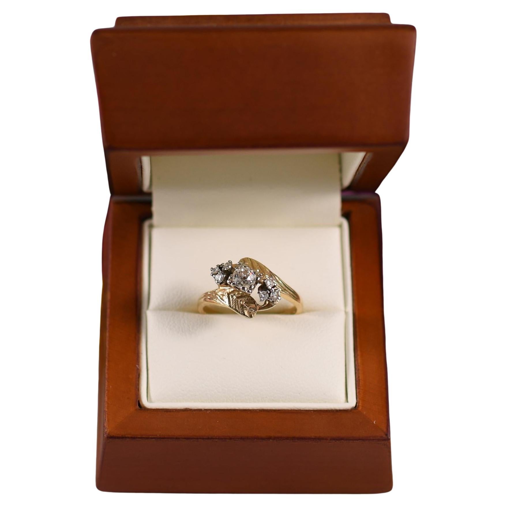 Vintage Bypass Diamond Ring .33ct Old Euro Cut Center Diamond For Sale