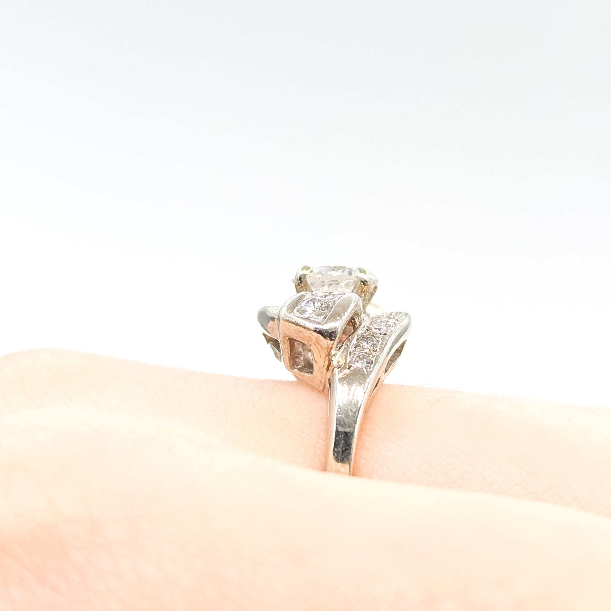 Vintage Bypass Diamantring aus 14k Weißgold (Rundschliff) im Angebot