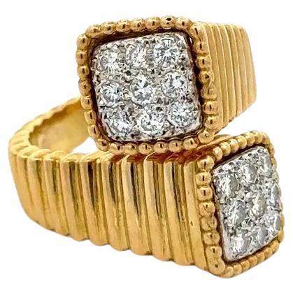 Vintage Bypass Moi et Toi Crossover Diamond Gold Statement Ring