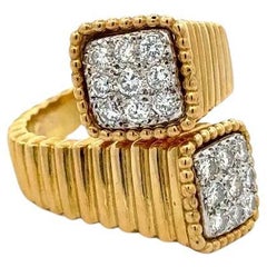Vintage Bypass Moi et Toi Crossover Diamond Gold Statement Ring