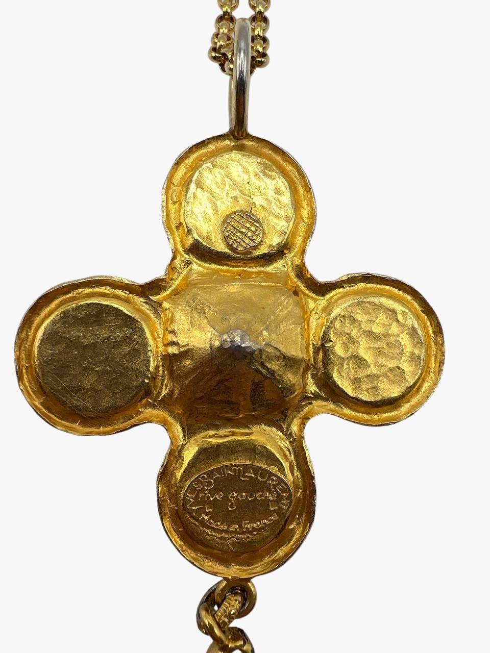 Vintage Byzantine style Yves Saint Laurent cross pendant with cabochons, 1980s 2