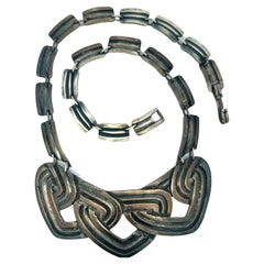 Vintage c. 1940 Rare Los Castillo Sterling Silver Bib Choker Necklace 