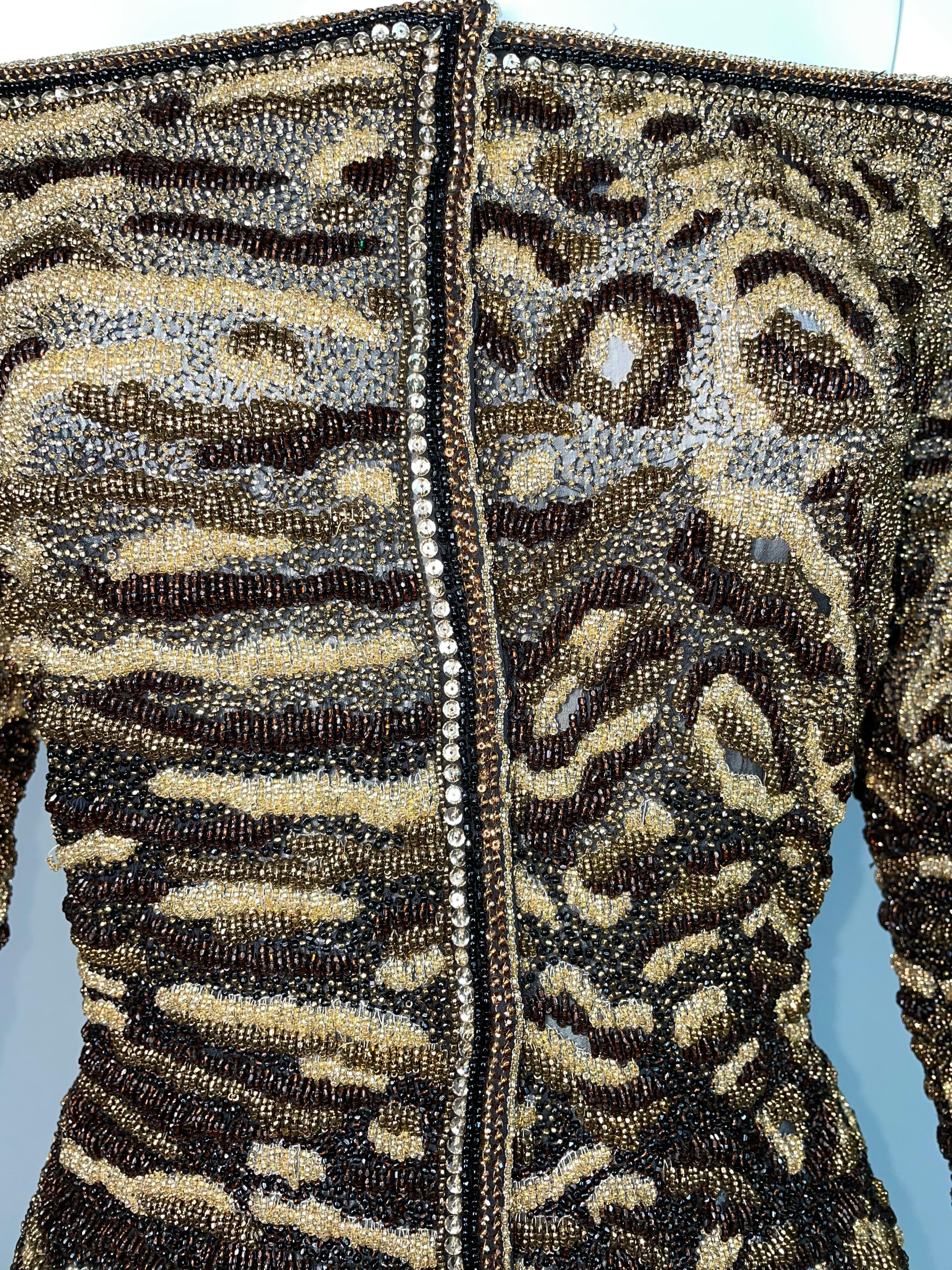 Vintage C. 1991 Gianni Versace Fully Beaded Silk Off Shoulder Jacket Top In Good Condition In Yukon, OK
