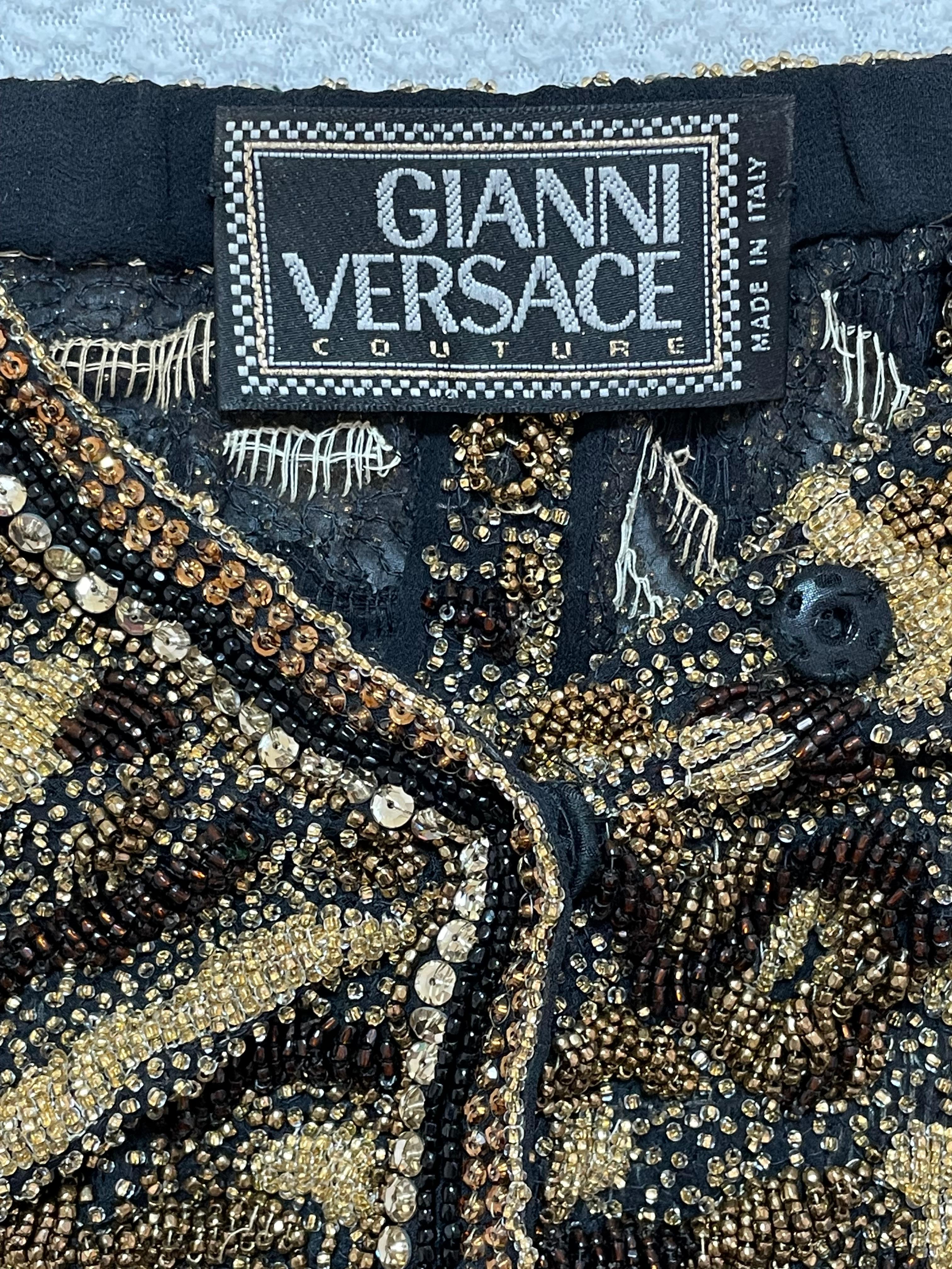Vintage C. 1991 Gianni Versace Fully Beaded Silk Off Shoulder Jacket Top 1