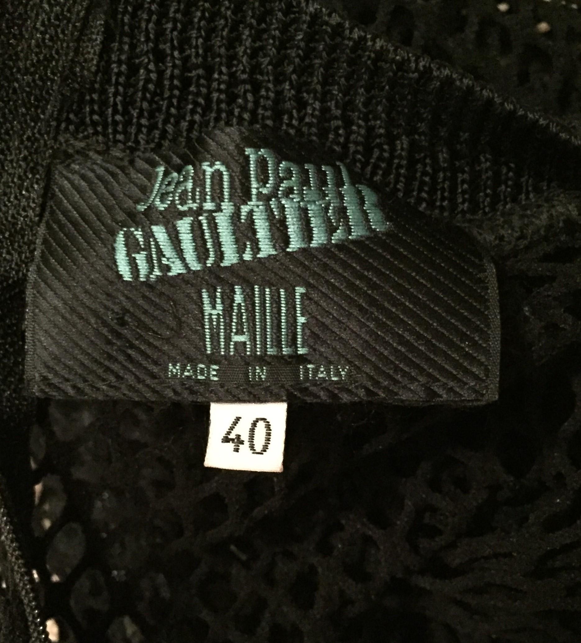 Women's Vintage C. 1993 Jean Paul Gaultier Pin-Up Black Fishnet Mesh Bow Bodysuit Top