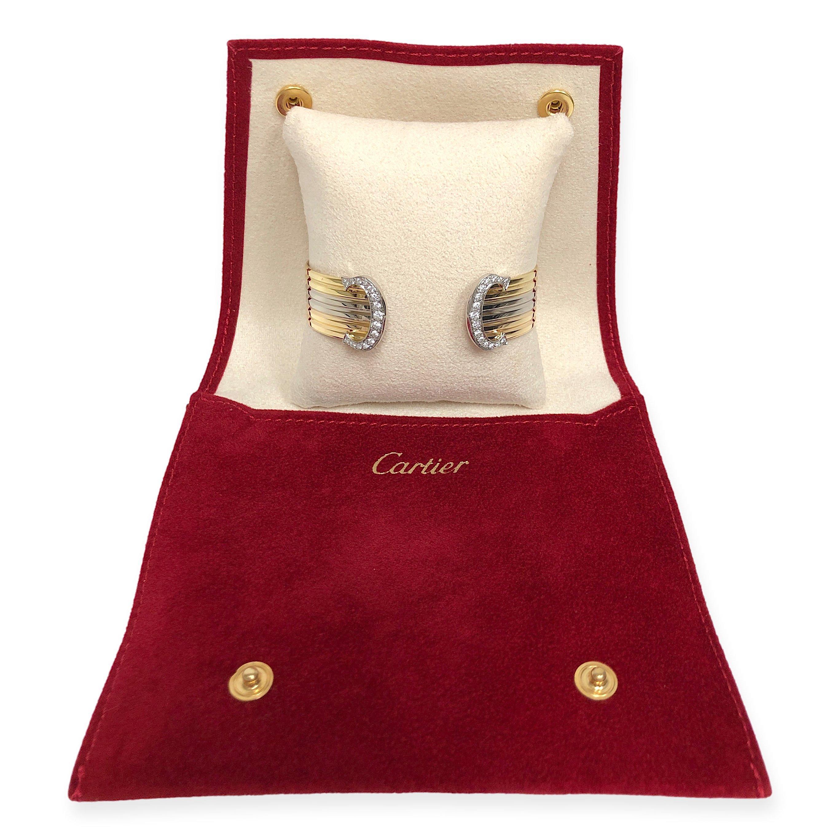 Women's Vintage C de Cartier 18K Gold Trinity  Round Diamond Open Cuff Bracelet