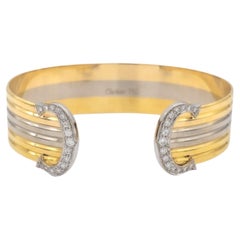 Vintage C de Cartier 18K Gold Trinity  Round Diamond Open Cuff Bracelet
