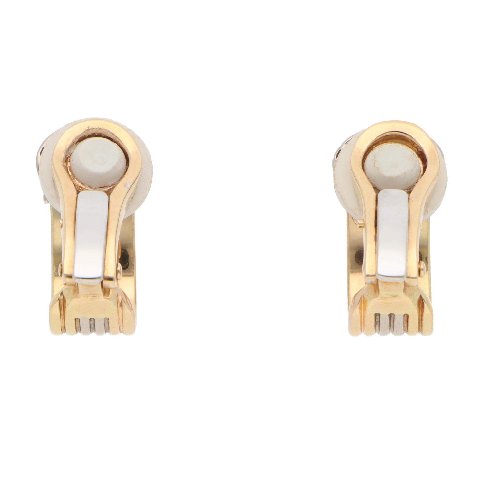 Brilliant Cut Vintage C de Cartier Diamond Hoop Clip Earrings in Gold For Sale
