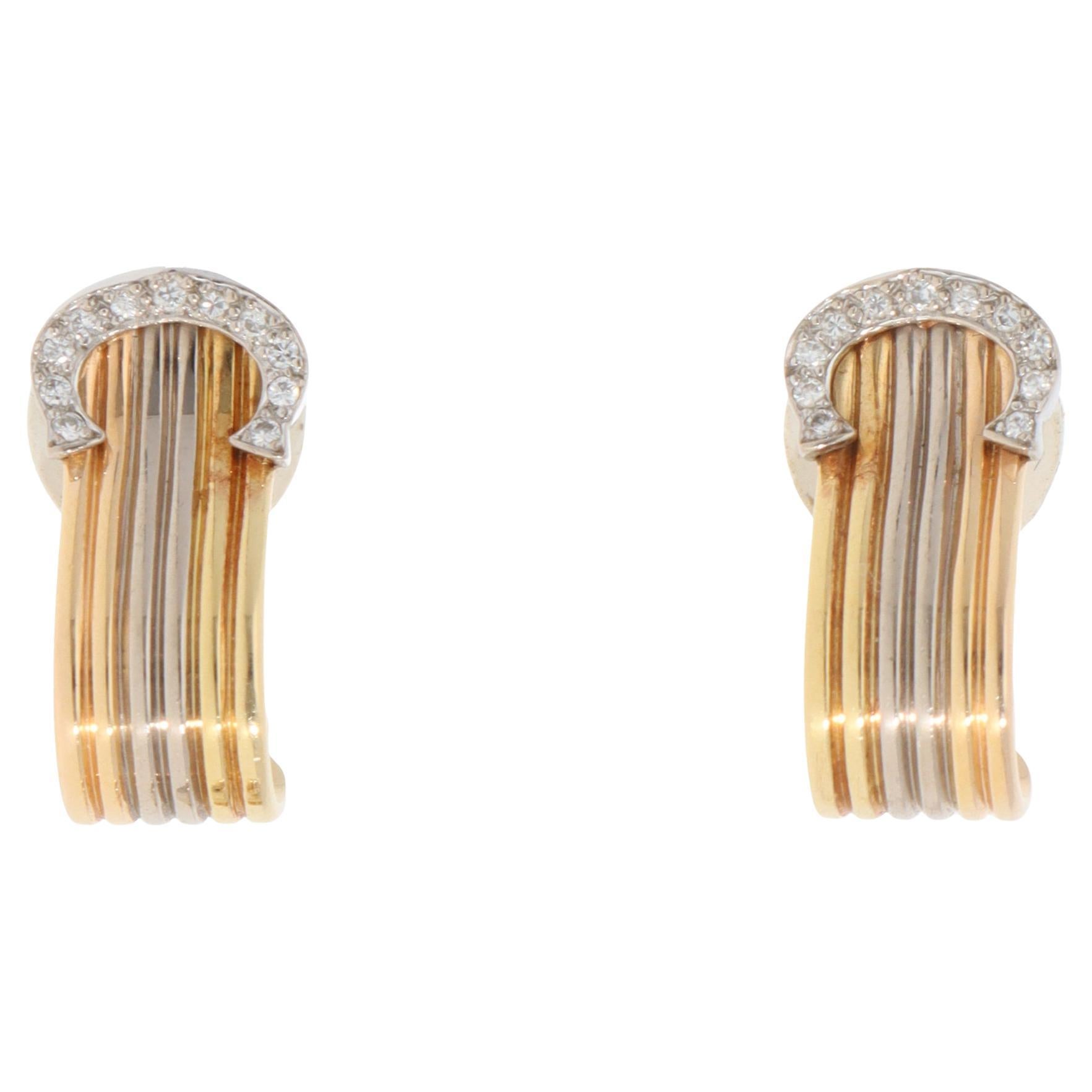 Vintage C de Cartier Diamant-Creolen-Ohrclips aus Gold mit Diamanten