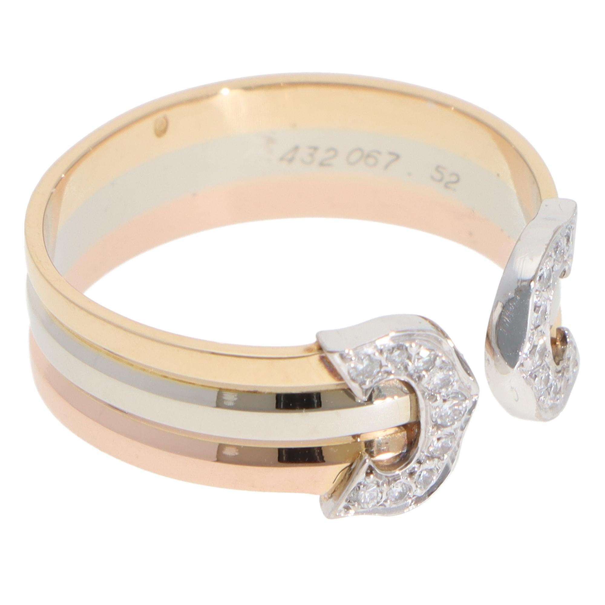 Modern Vintage C de Cartier Diamond Open Band Ring in Gold