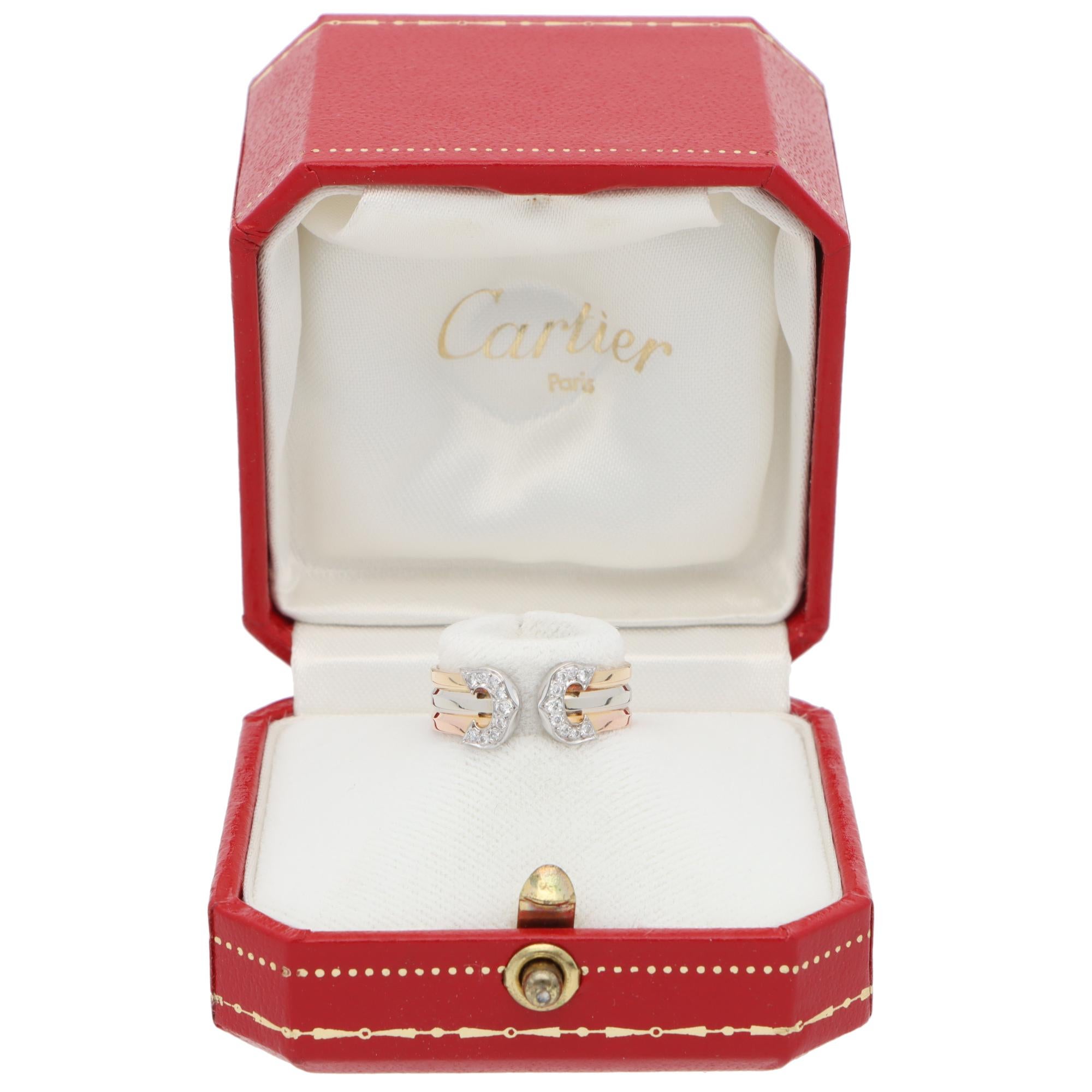 Women's or Men's Vintage C de Cartier Diamond Open Band Ring in Gold