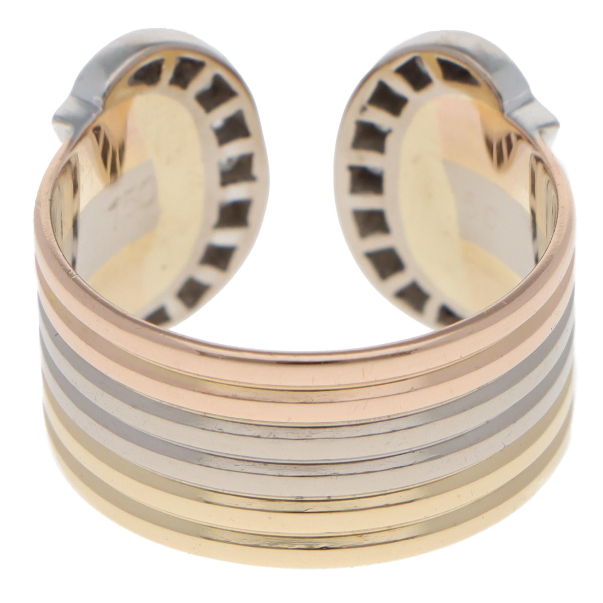 Vintage C de Cartier Diamond Open Band Ring in Gold, Size 56 For Sale 1