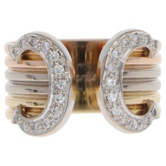 Vintage C de Cartier Diamond Open Band Ring in Gold, Size 56