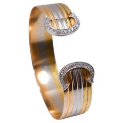 Vintage 'C de Cartier'  Diamond Trinity Bangle in Three Tones 18k Gold