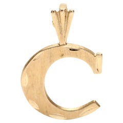 Vintage C Initial Pendant, 14k Yellow Gold, Textured C Initial