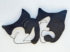 Vintage C. Jere Metal Modern Comedy & Tragedy Masks Wall Art Sculpture