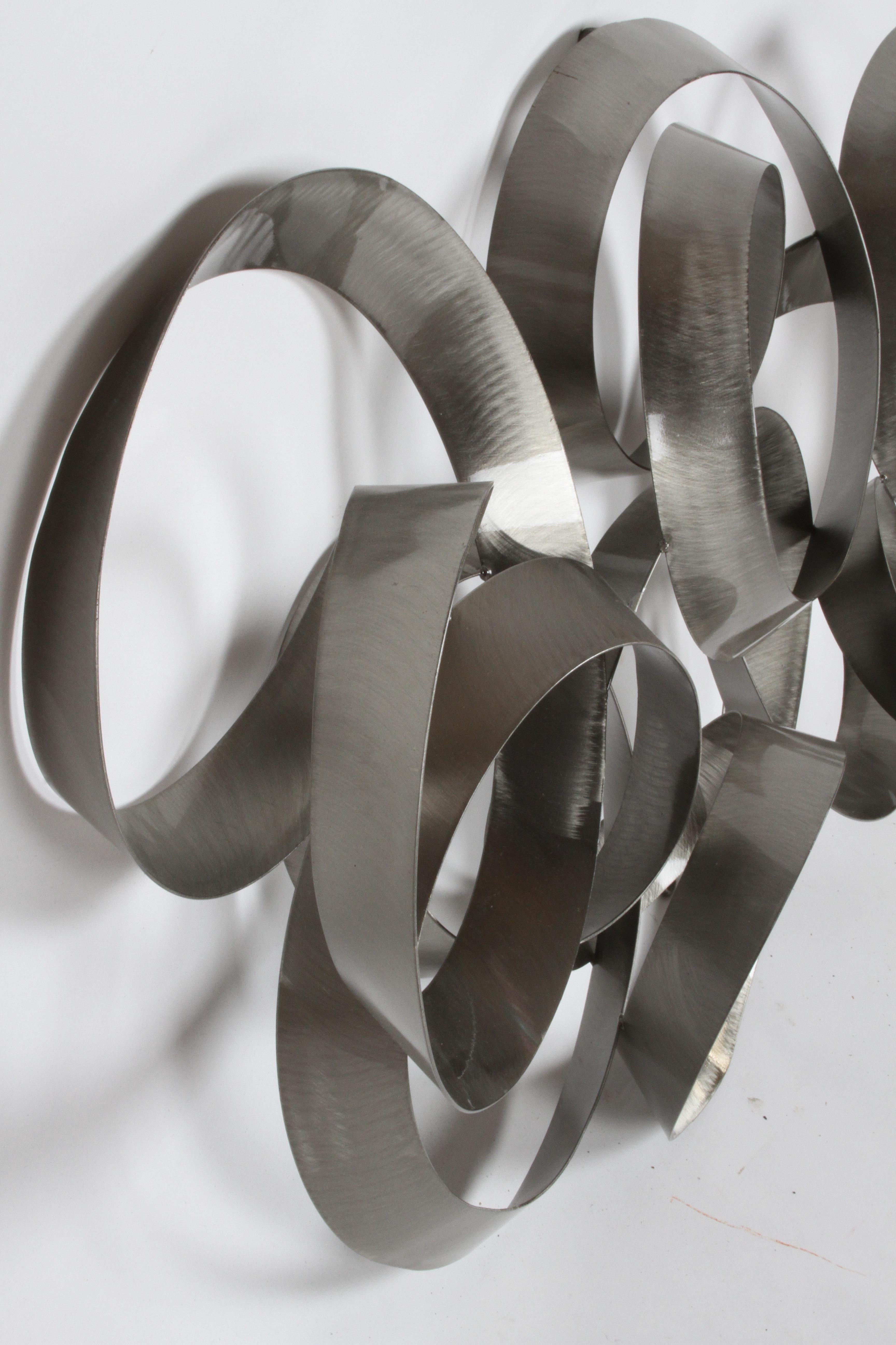 Hand-Crafted Vintage C. Jeré Mid-Century Modern Style Abstract Steel Ribbon Wall Sculpture