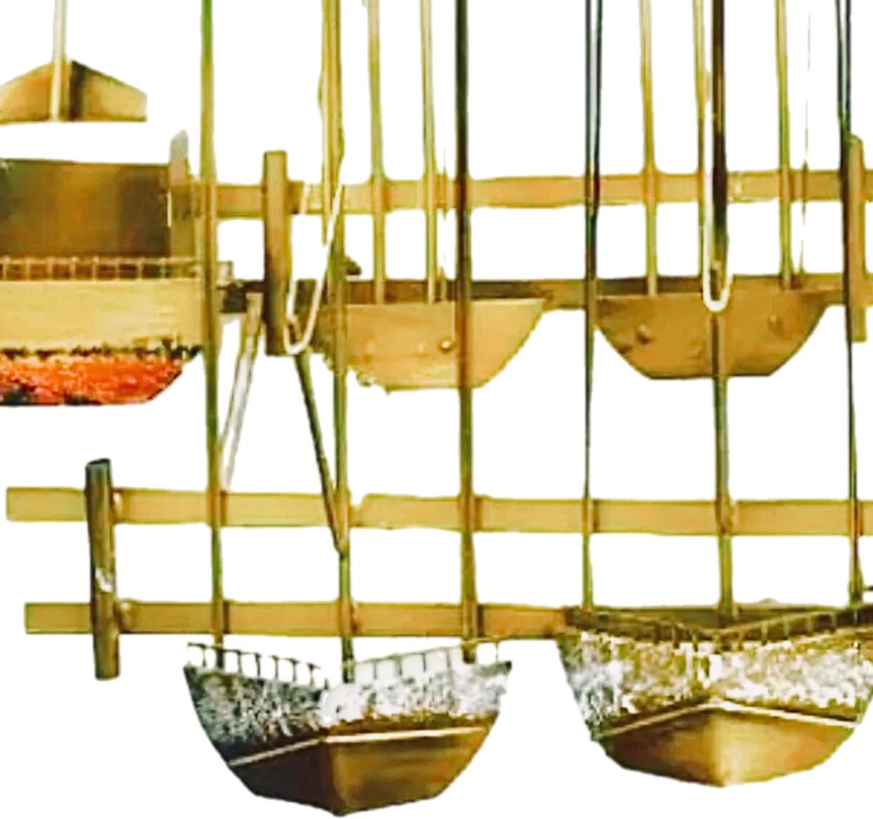 Vintage C. Jere Veleros Muelle Puerto Náutico Latón Metal Art Escultura de Pared finales del siglo XX