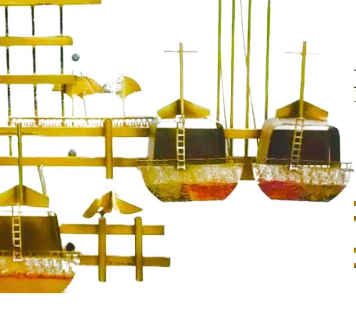 Vintage C. Jere Veleros Muelle Puerto Náutico Latón Metal Art Escultura de Pared 2