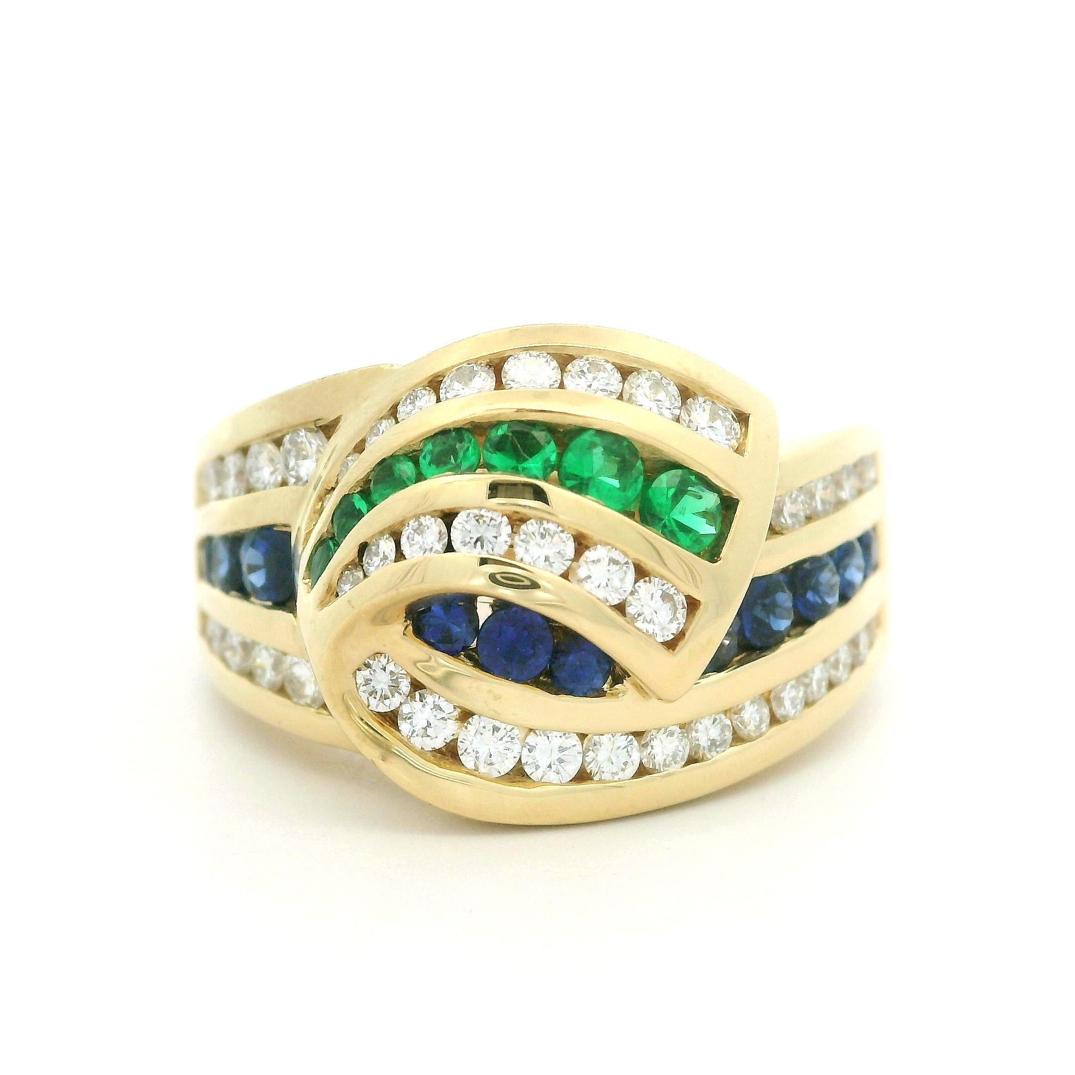 Vintage C. Krypell 18k Gold 1.4ctw Emerald Sapphire & Diamond Wide Band Ring 3