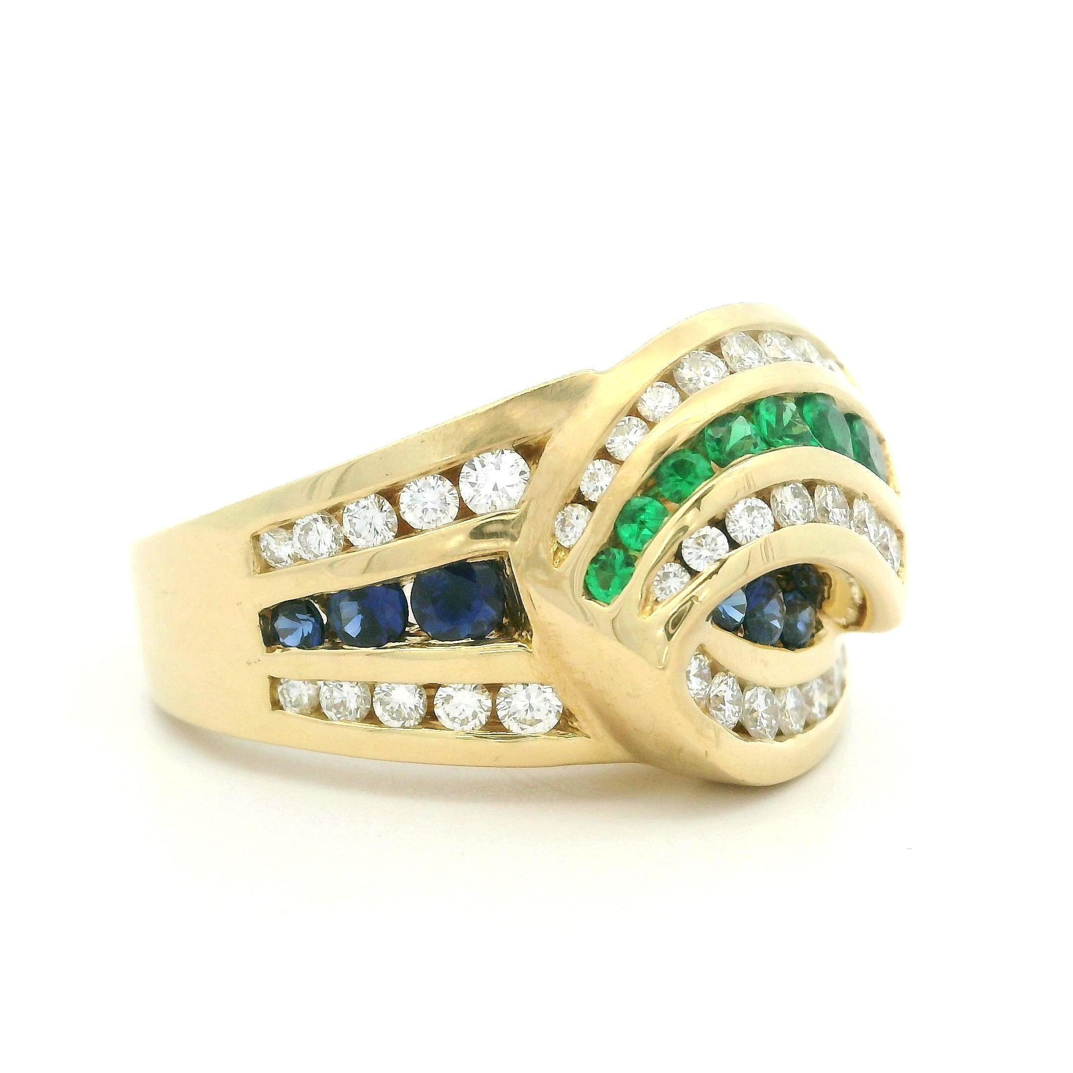 Vintage C. Krypell 18k Gold 1.4ctw Emerald Sapphire & Diamond Wide Band Ring 4