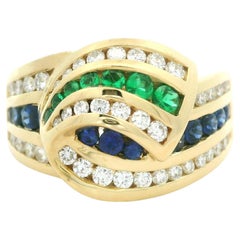 Anillo vintage C. Krypell de oro de 18 quilates con zafiro esmeralda y diamantes de 1,4 quilates