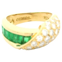 Vintage C. Krypell 18k Yellow Gold Emerald & Fold Over Diamond Covered Band Ring