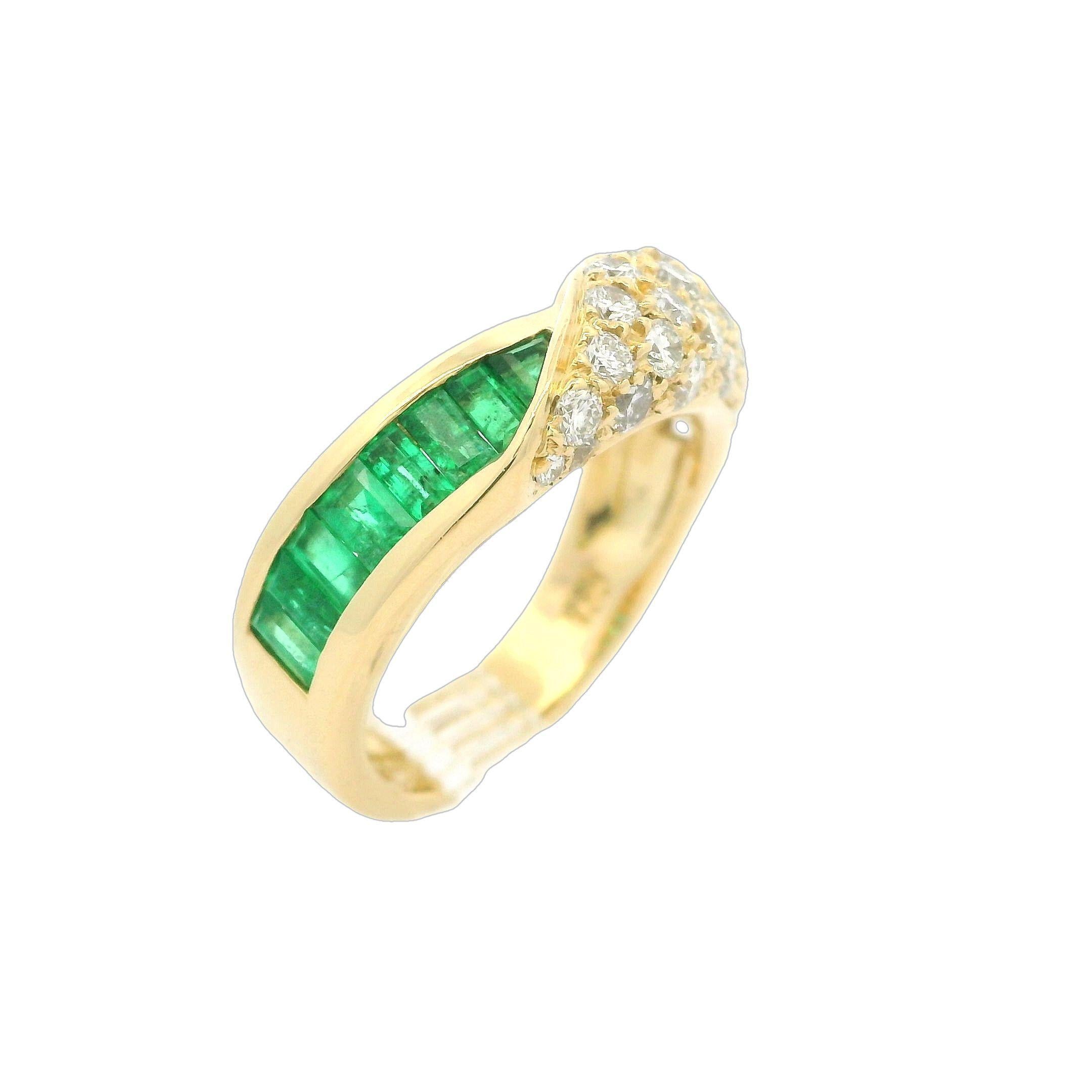 Women's Vintage C. Krypell 18k Yellow Gold Emerald & Fold Over Diamond Covered Band Ring For Sale