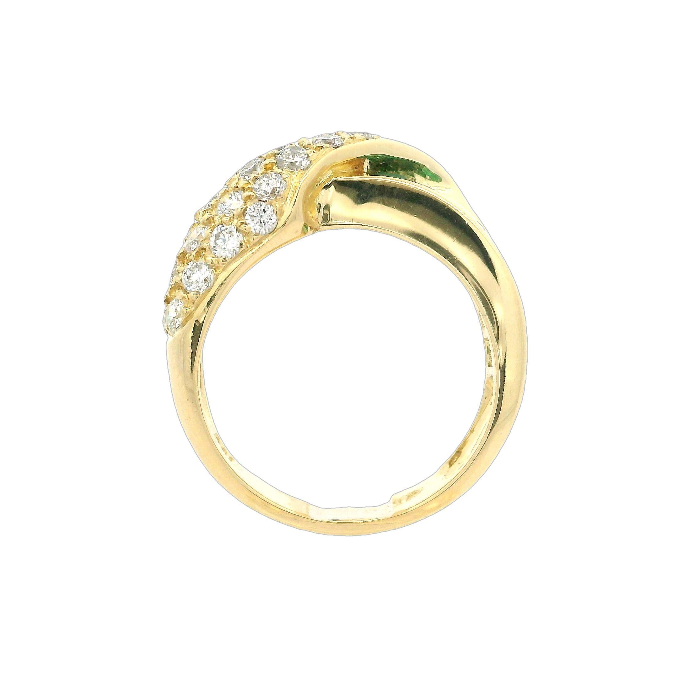 Vintage C. Krypell 18k Yellow Gold Emerald & Fold Over Diamond Covered Band Ring For Sale 2