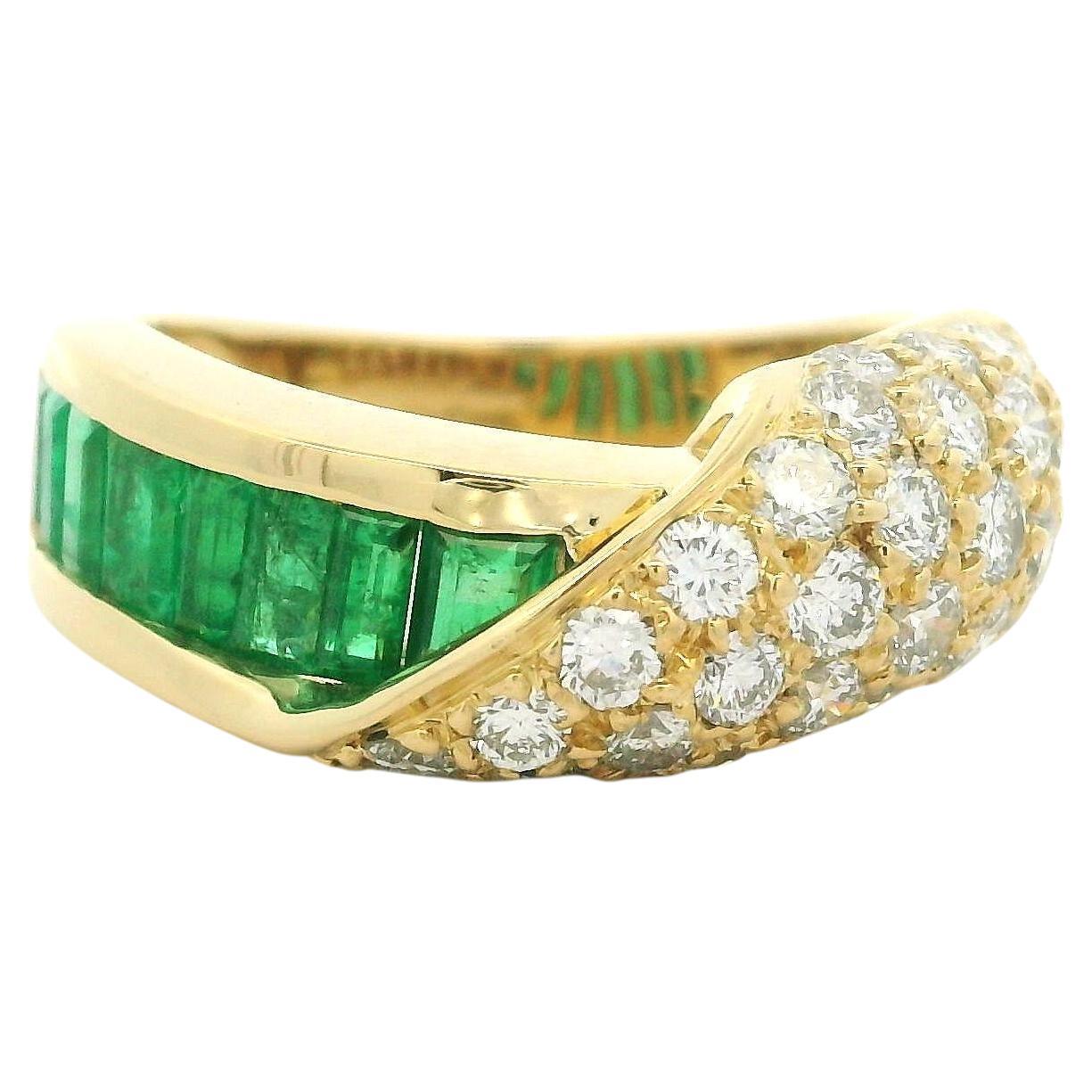 Vintage C. Krypell 18k Yellow Gold Emerald & Fold Over Diamond Covered Band Ring