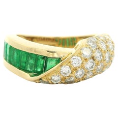 Vintage C. Krypell 18k Gelbgold Smaragd & gefalteter Diamant-Ring mit Deckel mit Diamantüberzug