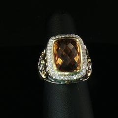 Vintage C. Krypell Sterling Silver 18K Gold Citrine Diamond Ring Sz 6.5 Designer
