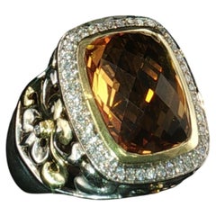 Vintage C. Krypell Sterling Silver 18K Gold Citrine Diamond Ring Sz 6.5 Designer