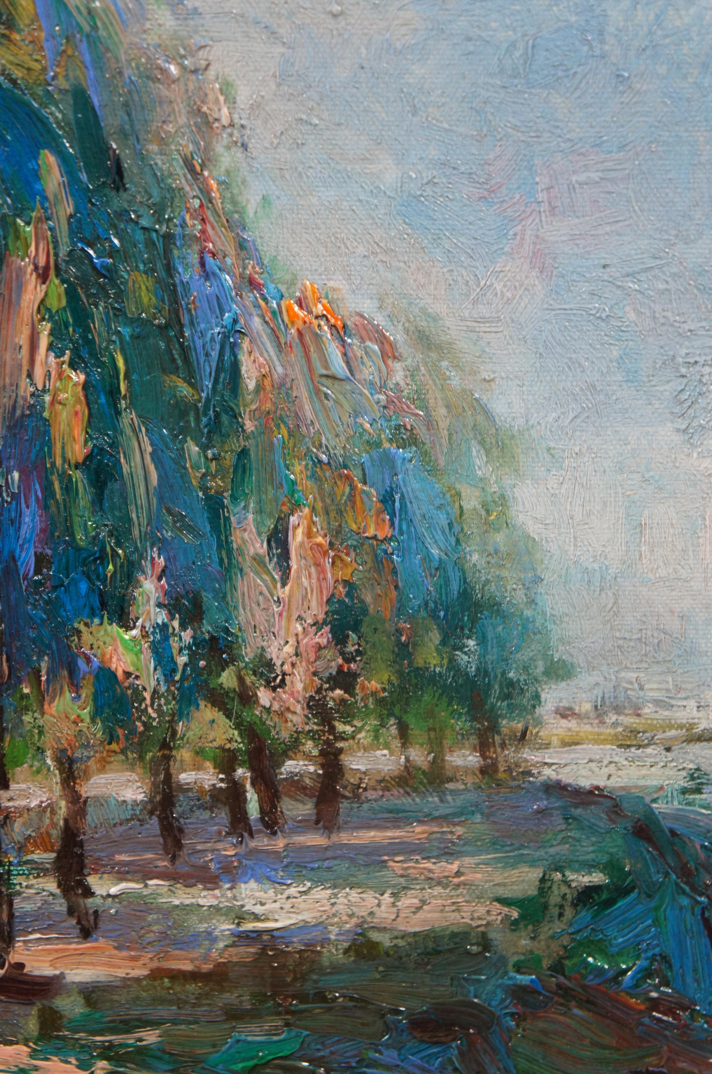 Vintage C. Parkson Original Oil Painting on Canvas Impressionist Landscape Boats 5