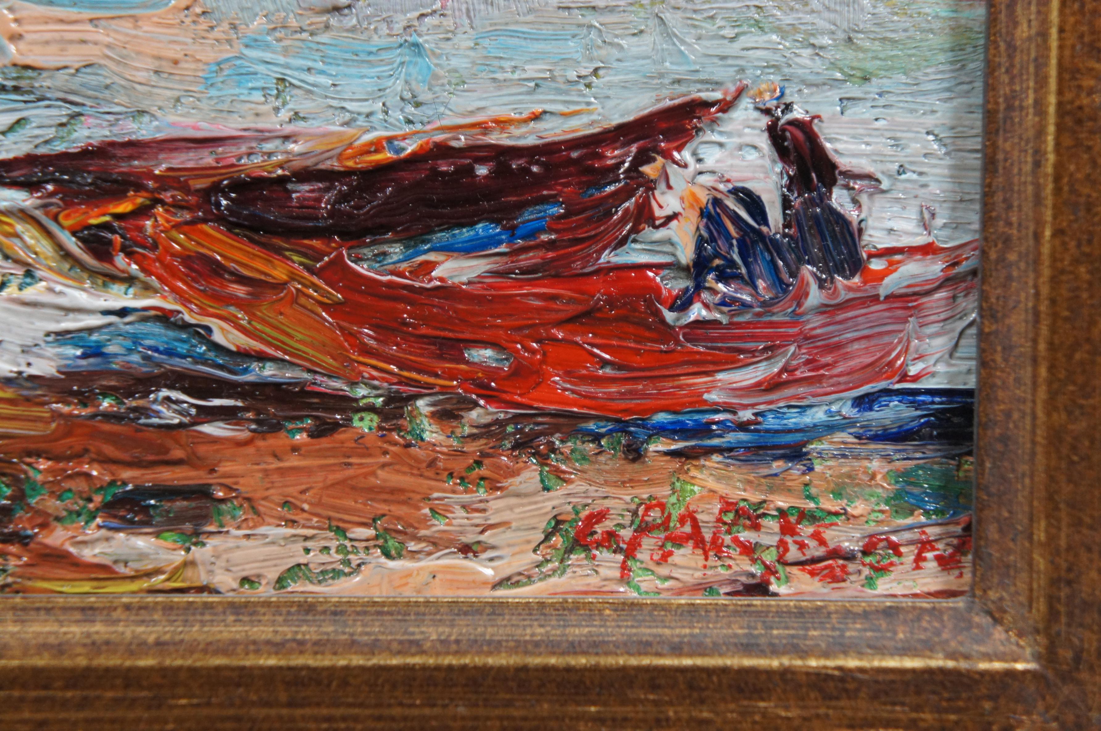 Vintage C. Parkson Original Oil Painting on Canvas Impressionist Landscape Boats 3