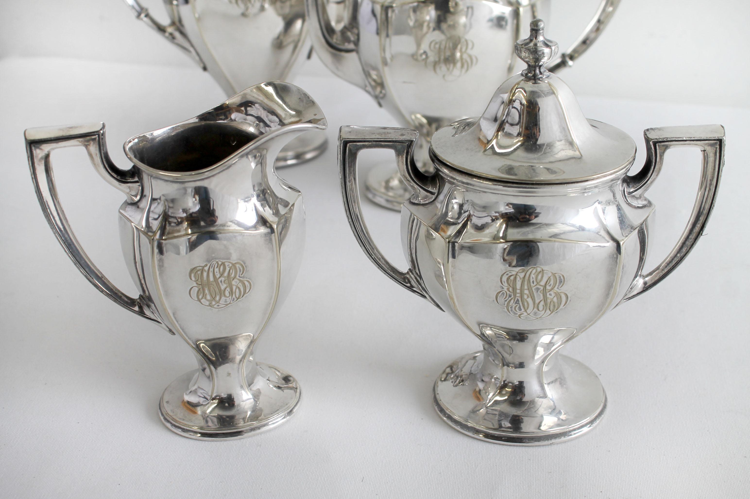 Vintage circa 1920s Gorham Monogram Silver Plate Coffee Tea Set 3