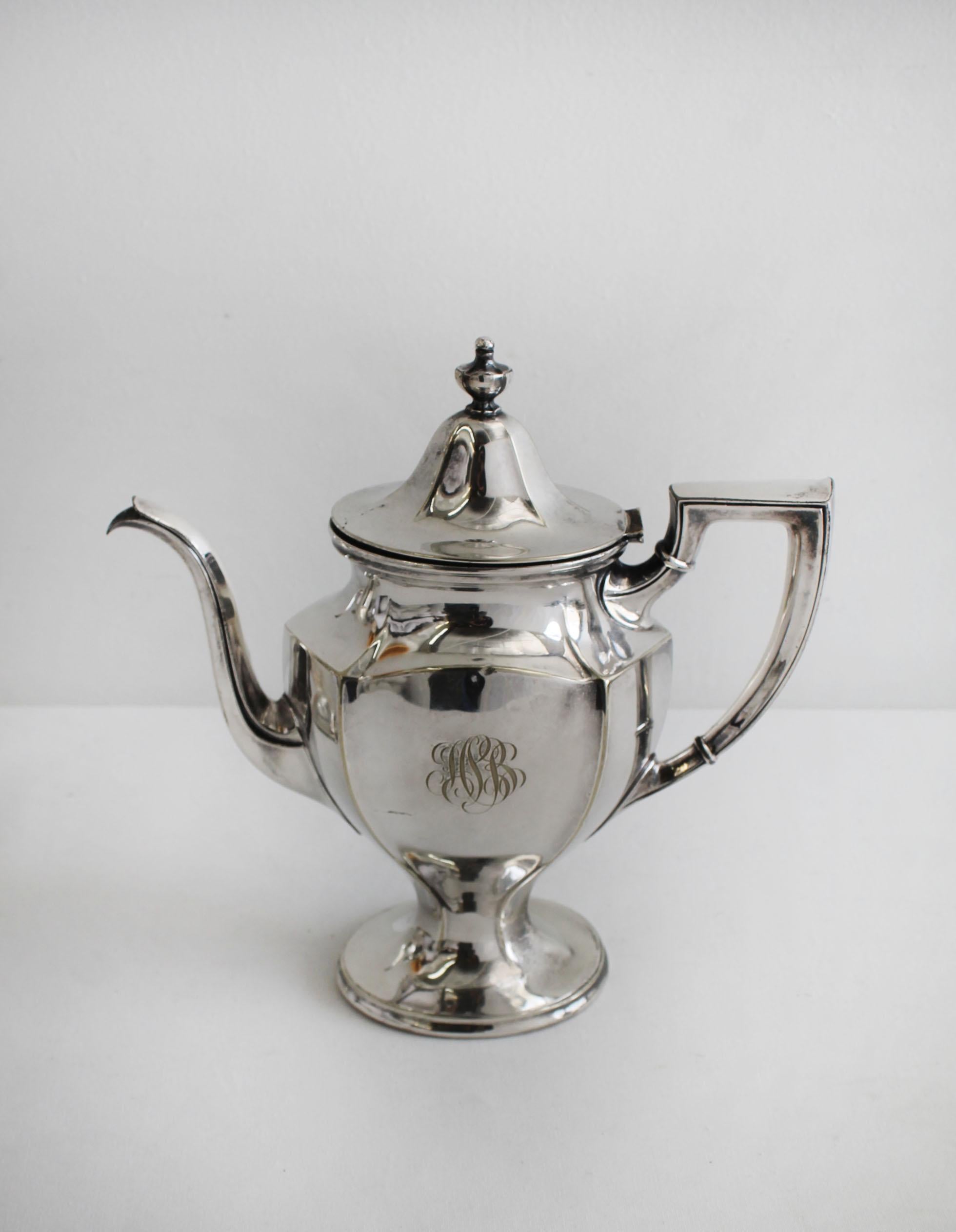 Vintage circa 1920s Gorham Monogram Silver Plate Coffee Tea Set In Good Condition In Old Town Orange, CA